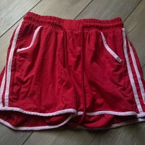 Loose red shorts
